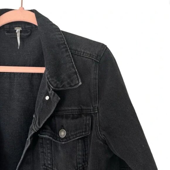 Free People Jolene Oversized Trucker Denim Jean Jacket In Black Large - Picture 4 of 8